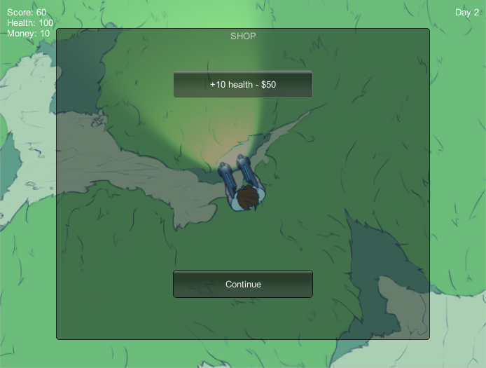 Shop screen with option to buy health