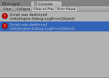 Console output showing bullets are destroyed