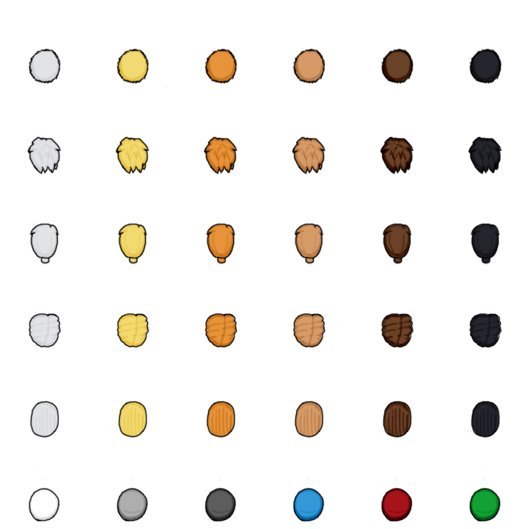 The hairstyles and hats available to the player