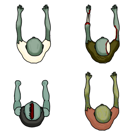 regular, fast, brawler and spitter zombies